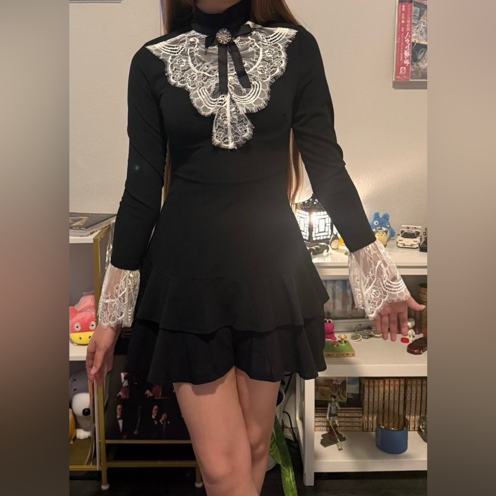 Chic Black Dress with Lace Accents